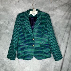 Joan Rivers Blazer Jacket Women 10  Green Blue Houndstooth Holiday Office Comfy